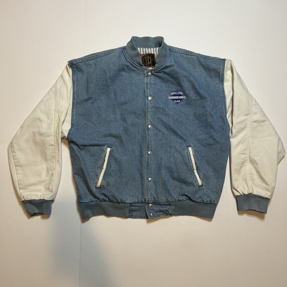 Vintage 90s BK Athletic Club International Denim Varsity Jacket Mens Sz Large